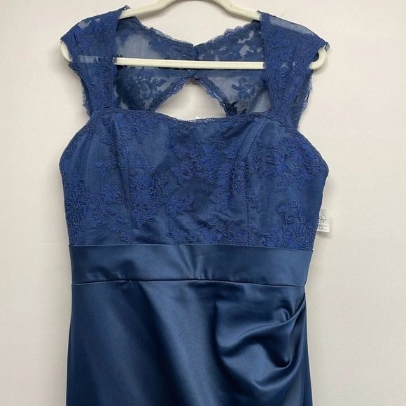 NWT Jordan Fashions 469 Lace and Satin Sleeveless Bridesmaids Dress Navy 12 - Picture 2 of 16